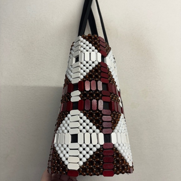 African Beaded Structured Handbag Red White Black - Picture 8 of 11